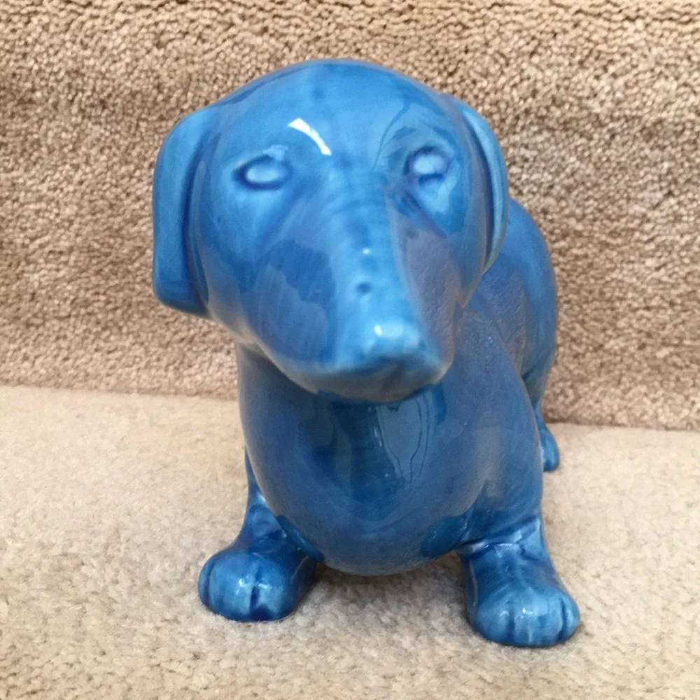 Dachshund decor piece in blue.